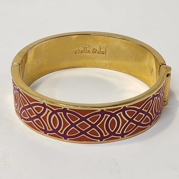 Stella and Dot Eleanor Celtic Knot Clamper Bangle Bracelet Orange Pink Enamel - Picture 3 of 7